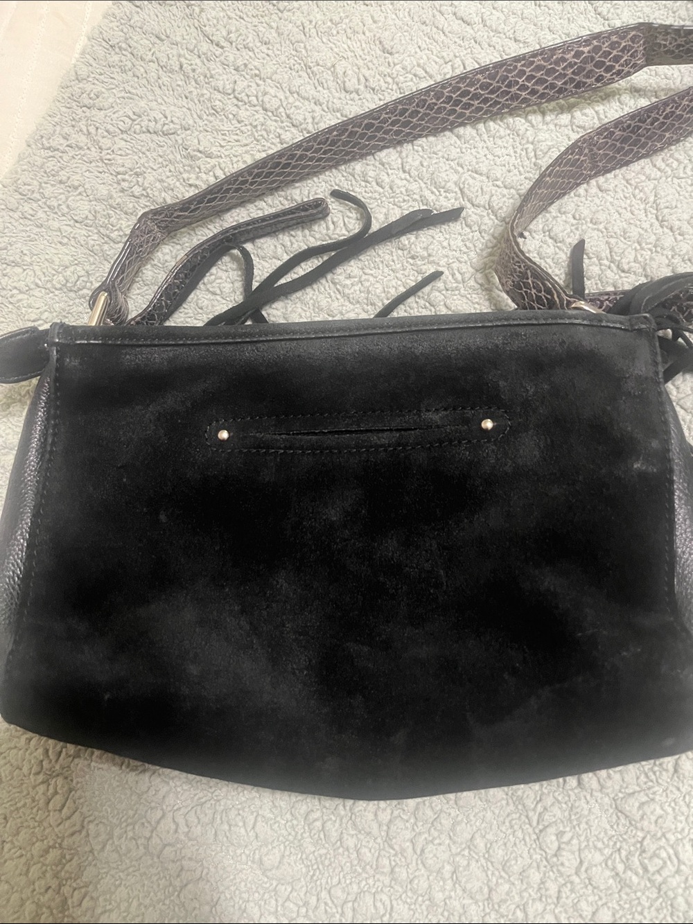 B. Makowsky Leather Black Fringe Crossbody Bag - Stylish Leather & Suede Bag - Picture 8 of 14